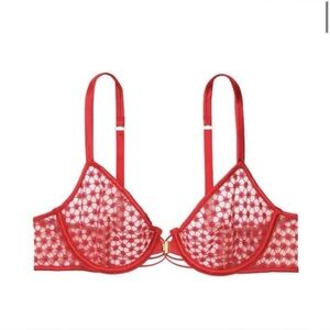 Victoria's Secret NEW  $69 Very Sexy Red Starburst Unlined Demi Bra 32 DD NWT